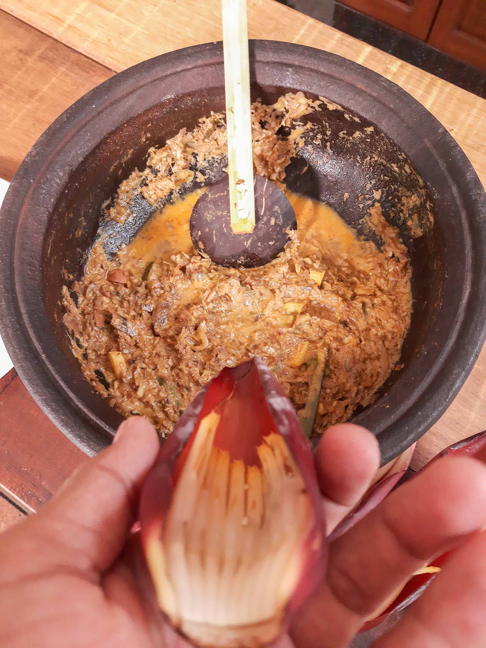 Vertical view of Banana Blossom Curry